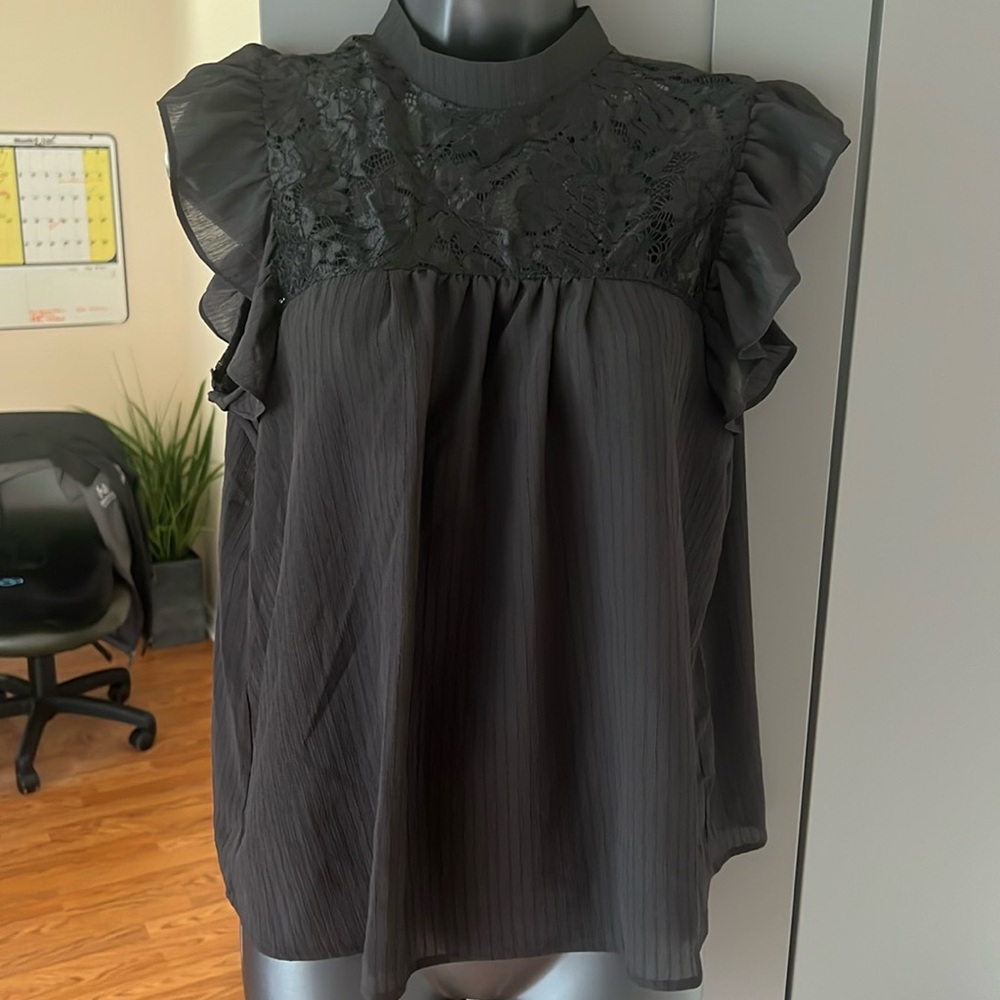 NBW | IRIS |  Sheer Ruffle Dress Top with Lace Detail | Size S